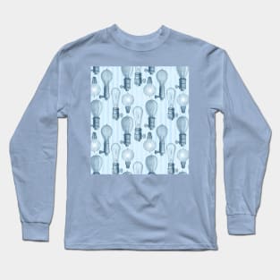 Vintage Light Bulbs in Blue Long Sleeve T-Shirt